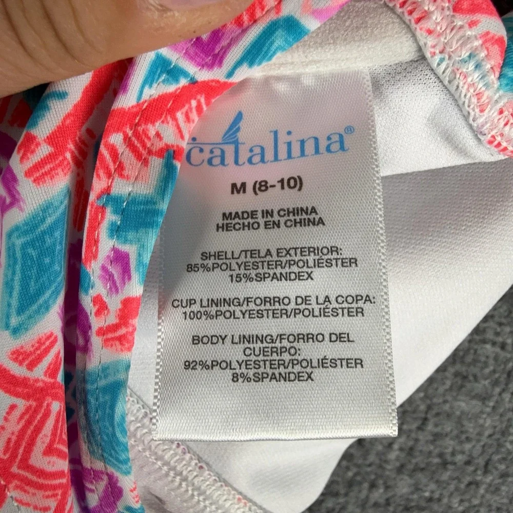 Catalina Tankini Swim Set Womens M 8-10 Multicolor Aqua High Waist Geometric